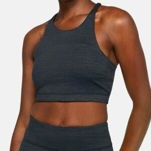 Outdoor Voices Tech Sweat Black Gray Heathered Unpadded Crop Top Sports Bra